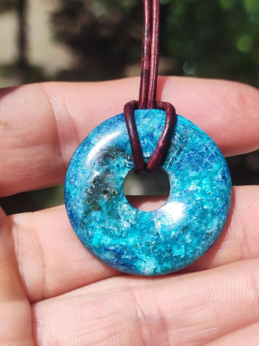 Shattuckit - Chrysocoll Donut 30mm Edelstein Kette Heilstein Schutzsymbol Mann Frau Glück HIPPIE GOA Boho Tibet Ethno Natur Rarität Geschenk - Art of Nature Berlin