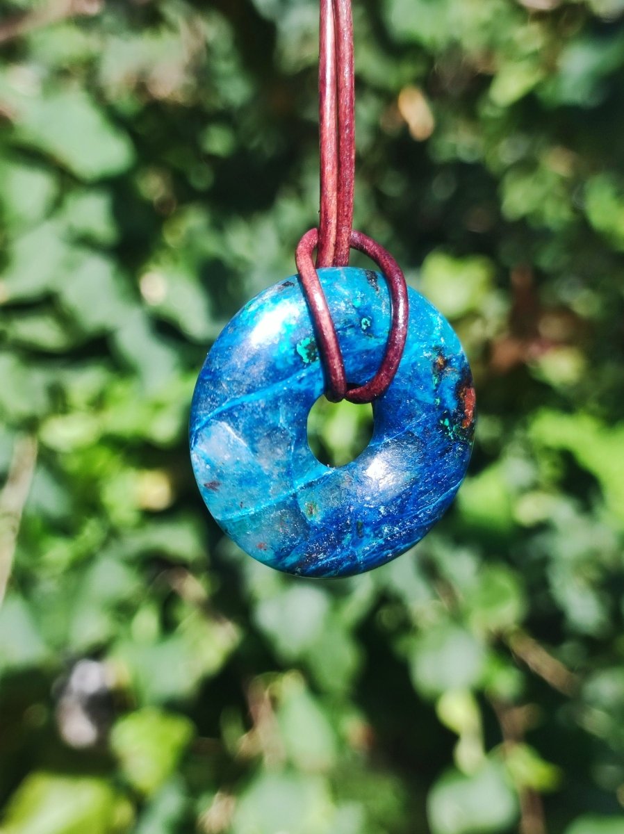 Shattuckit - Chrysocoll Donut 30mm Edelstein Kette Heilstein Schutzsymbol Mann Frau Glück HIPPIE GOA Boho Tibet Ethno Natur Rarität Geschenk - Art of Nature Berlin