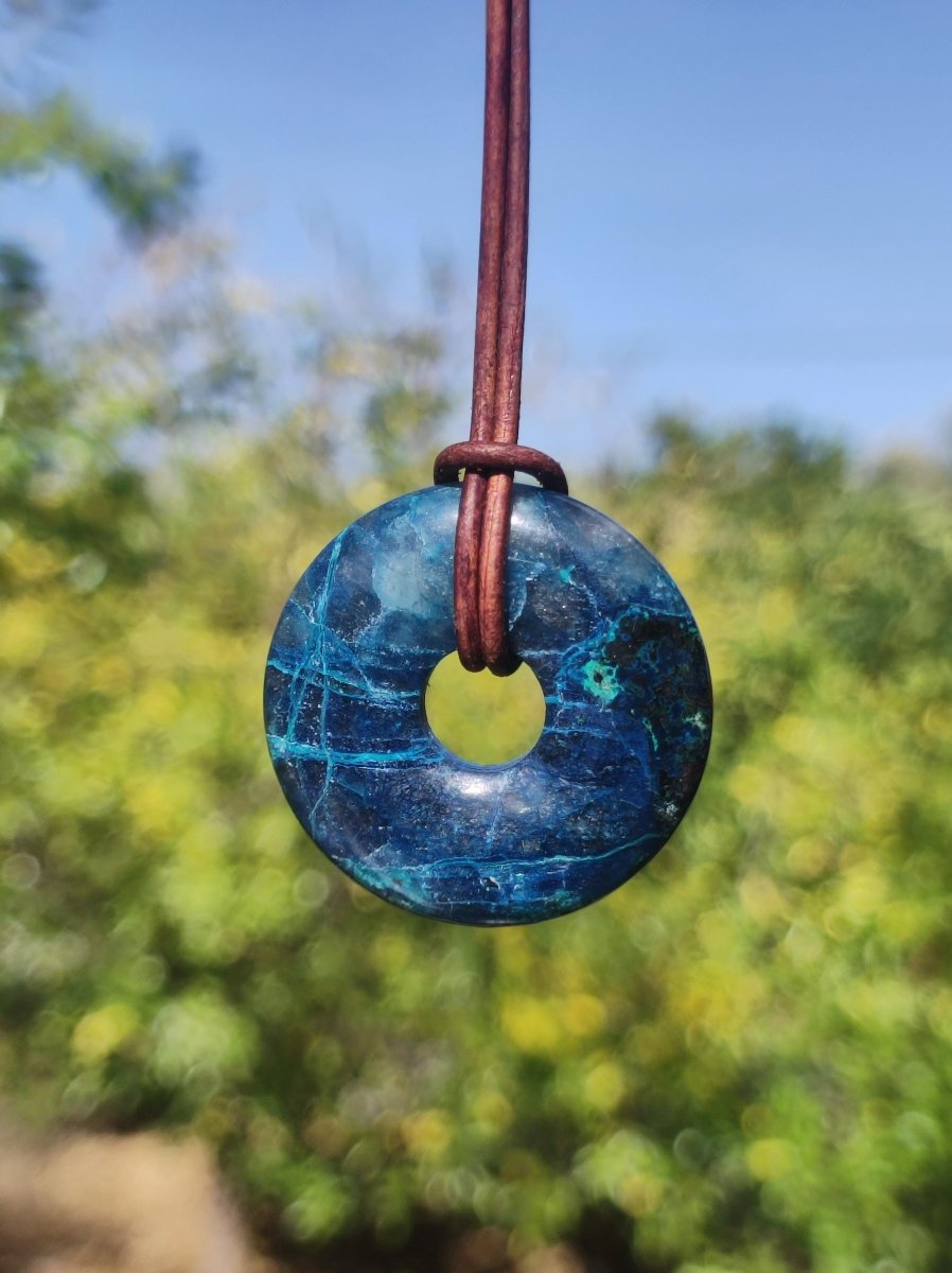 Shattuckit - Chrysocoll Donut 30mm Edelstein Kette Heilstein Schutzsymbol Mann Frau Glück HIPPIE GOA Boho Tibet Ethno Natur Rarität Geschenk - Art of Nature Berlin