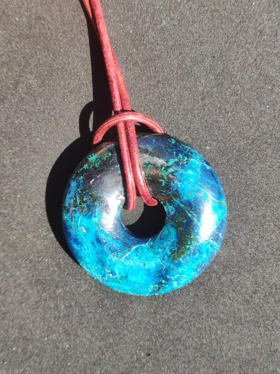 Shattuckit - Chrysocoll Donut 30mm Edelstein Kette Heilstein Schutzsymbol Mann Frau Glück HIPPIE GOA Boho Tibet Ethno Natur Rarität Geschenk - Art of Nature Berlin
