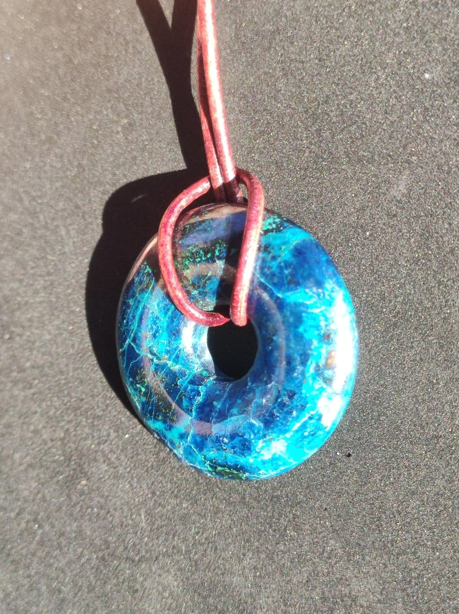 Shattuckit - Chrysocoll Donut 30mm Edelstein Kette Heilstein Schutzsymbol Mann Frau Glück HIPPIE GOA Boho Tibet Ethno Natur Rarität Geschenk - Art of Nature Berlin