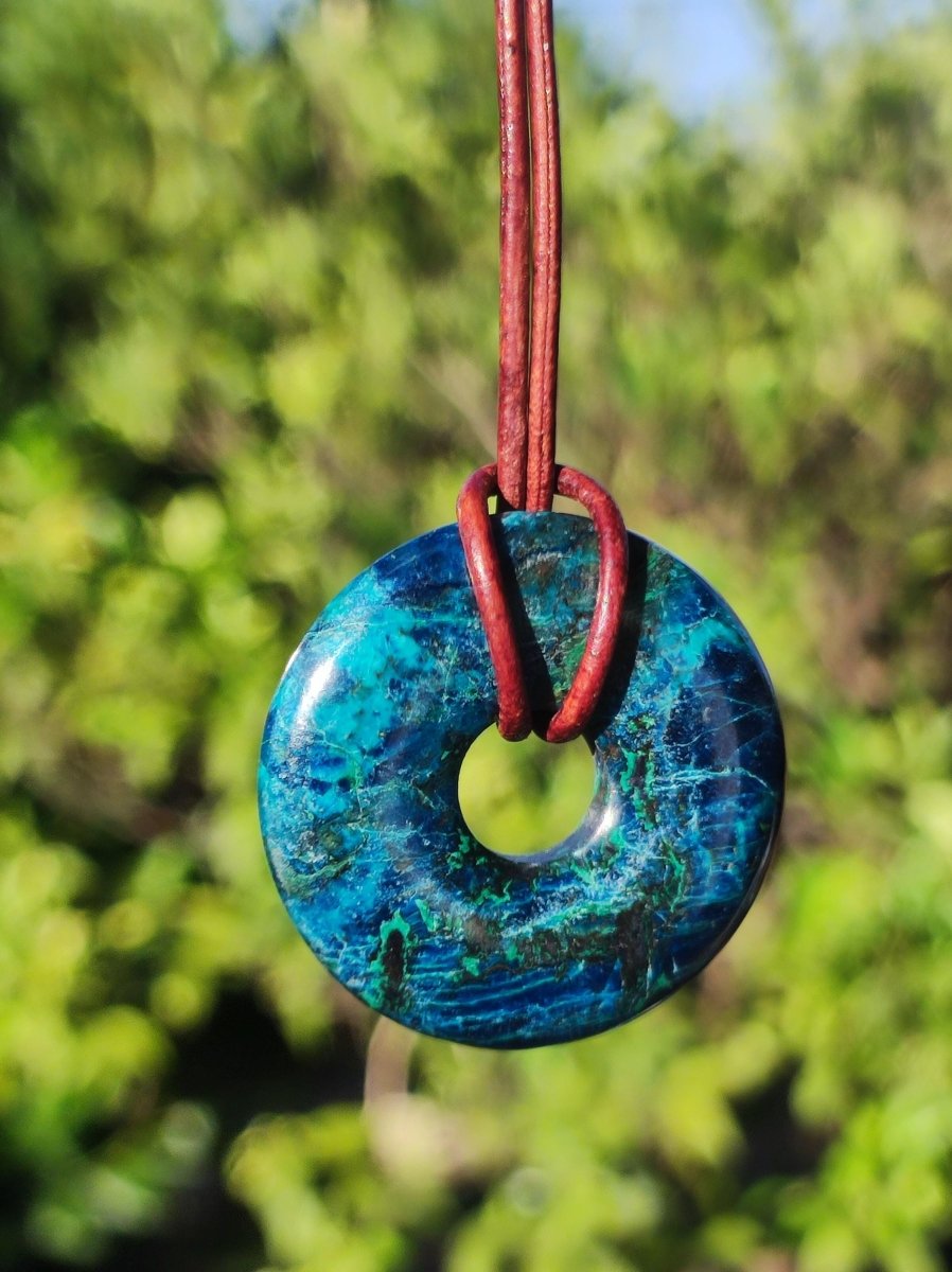 Shattuckit - Chrysocoll Donut 30mm Edelstein Kette Heilstein Schutzsymbol Mann Frau Glück HIPPIE GOA Boho Tibet Ethno Natur Rarität Geschenk - Art of Nature Berlin