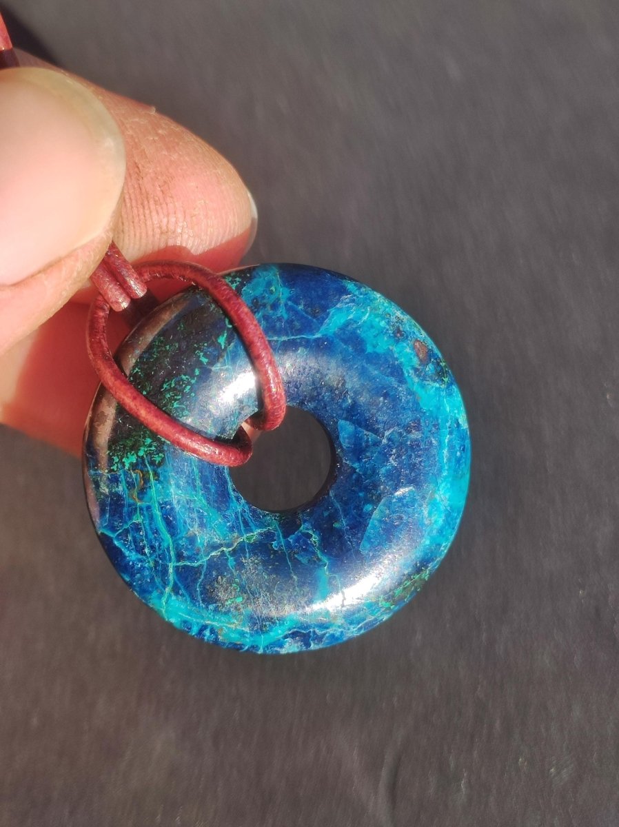 Shattuckit - Chrysocoll Donut 30mm Edelstein Kette Heilstein Schutzsymbol Mann Frau Glück HIPPIE GOA Boho Tibet Ethno Natur Rarität Geschenk - Art of Nature Berlin