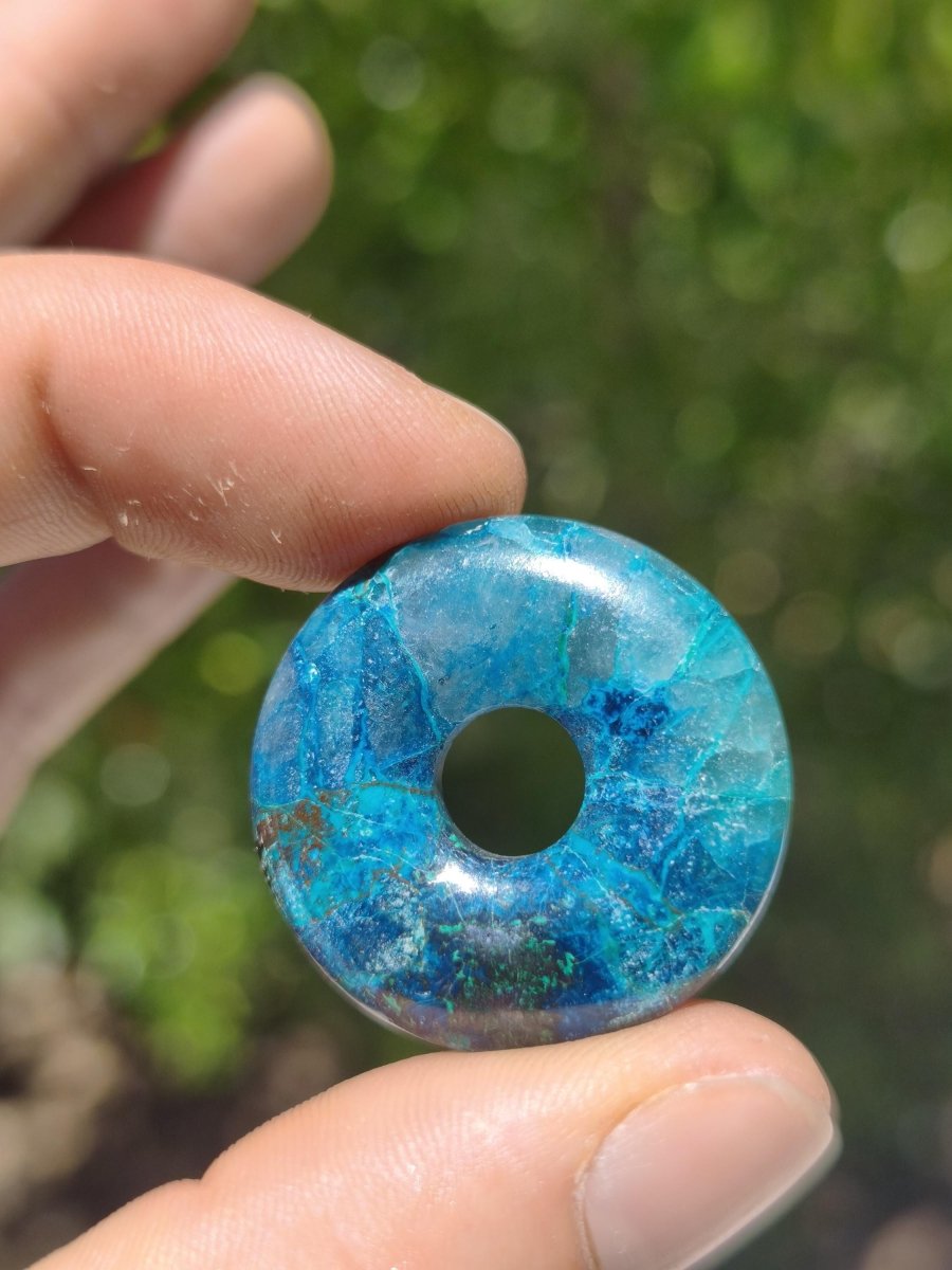 Shattuckit - Chrysocoll Donut 30mm Edelstein Kette Heilstein Schutzsymbol Mann Frau Glück HIPPIE GOA Boho Tibet Ethno Natur Rarität Geschenk - Art of Nature Berlin