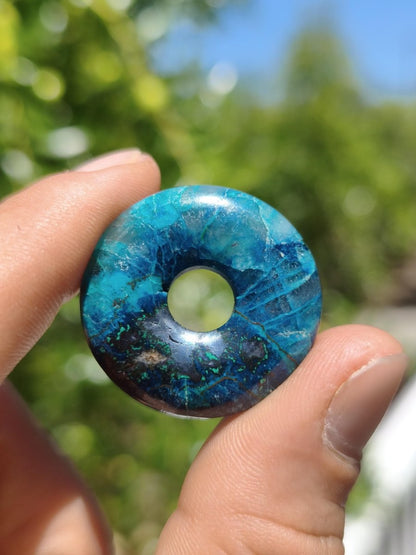 Shattuckit - Chrysocoll Donut 30mm Edelstein Kette Heilstein Schutzsymbol Mann Frau Glück HIPPIE GOA Boho Tibet Ethno Natur Rarität Geschenk - Art of Nature Berlin