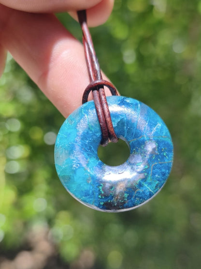 Shattuckit - Chrysocoll Donut 30mm Edelstein Kette Heilstein Schutzsymbol Mann Frau Glück HIPPIE GOA Boho Tibet Ethno Natur Rarität Geschenk - Art of Nature Berlin