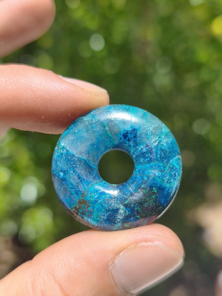 Shattuckit - Chrysocoll Donut 30mm Edelstein Kette Heilstein Schutzsymbol Mann Frau Glück HIPPIE GOA Boho Tibet Ethno Natur Rarität Geschenk - Art of Nature Berlin