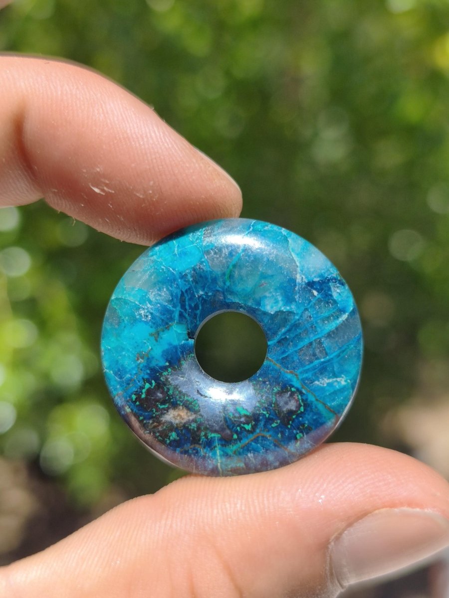 Shattuckit - Chrysocoll Donut 30mm Edelstein Kette Heilstein Schutzsymbol Mann Frau Glück HIPPIE GOA Boho Tibet Ethno Natur Rarität Geschenk - Art of Nature Berlin
