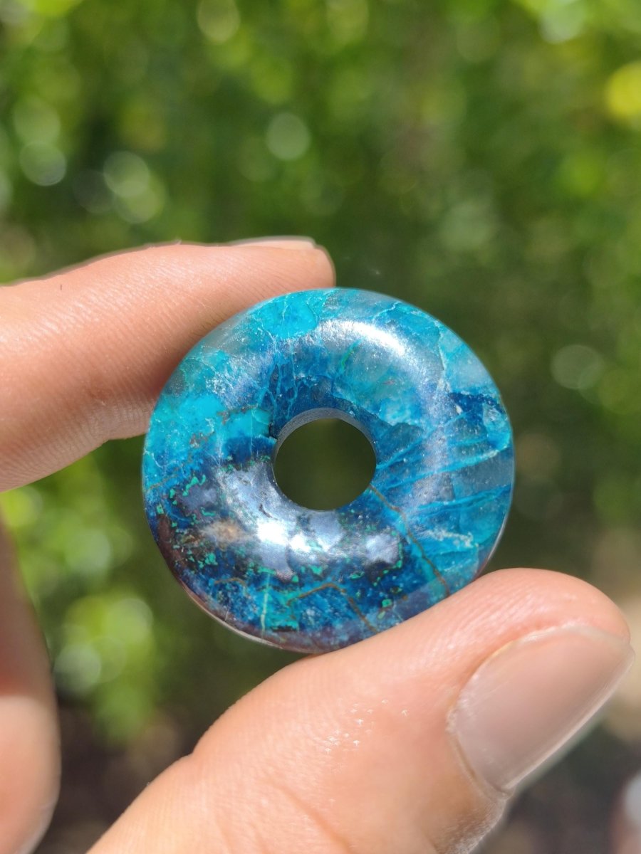 Shattuckit - Chrysocoll Donut 30mm Edelstein Kette Heilstein Schutzsymbol Mann Frau Glück HIPPIE GOA Boho Tibet Ethno Natur Rarität Geschenk - Art of Nature Berlin