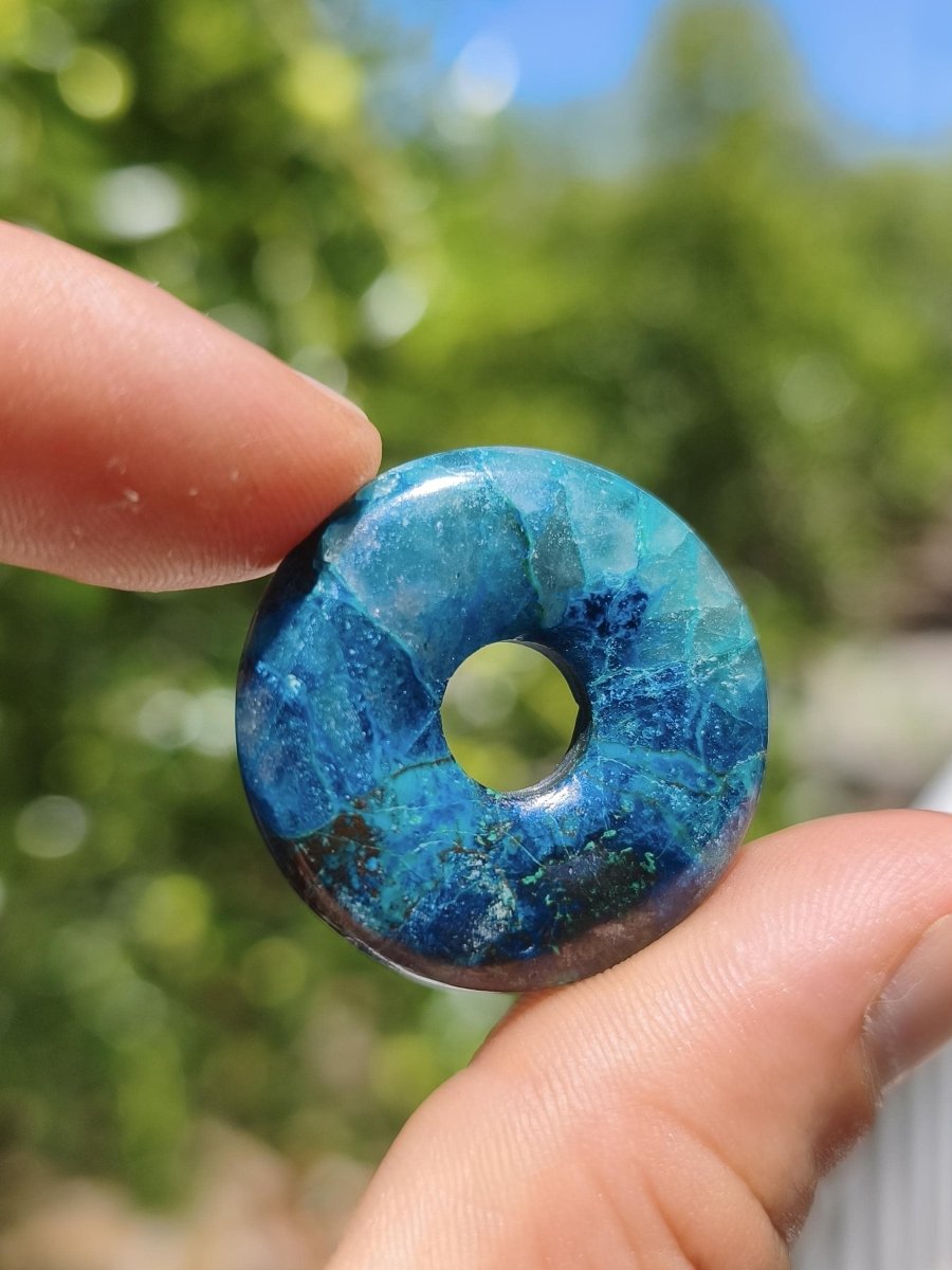 Shattuckit - Chrysocoll Donut 30mm Edelstein Kette Heilstein Schutzsymbol Mann Frau Glück HIPPIE GOA Boho Tibet Ethno Natur Rarität Geschenk - Art of Nature Berlin