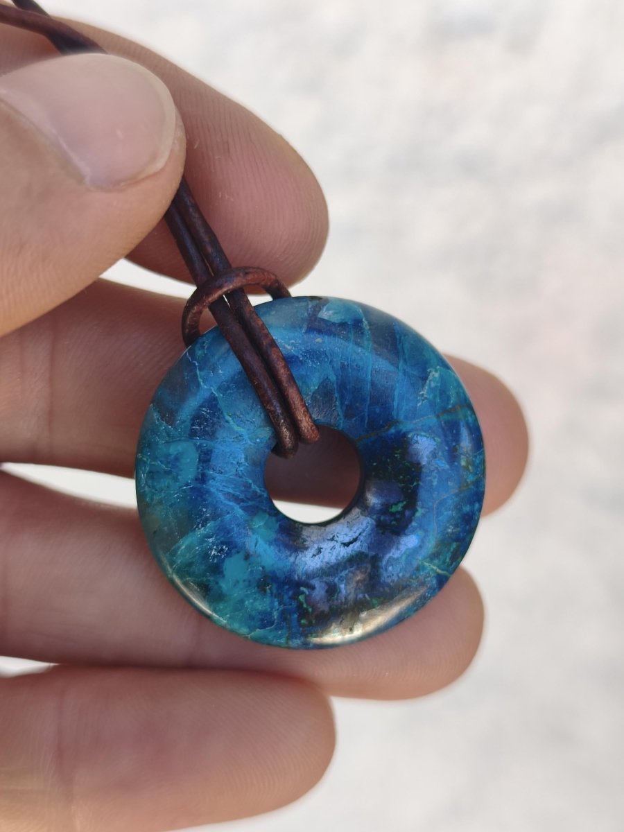 Shattuckit - Chrysocoll Donut 30mm Edelstein Kette Heilstein Schutzsymbol Mann Frau Glück HIPPIE GOA Boho Tibet Ethno Natur Rarität Geschenk - Art of Nature Berlin
