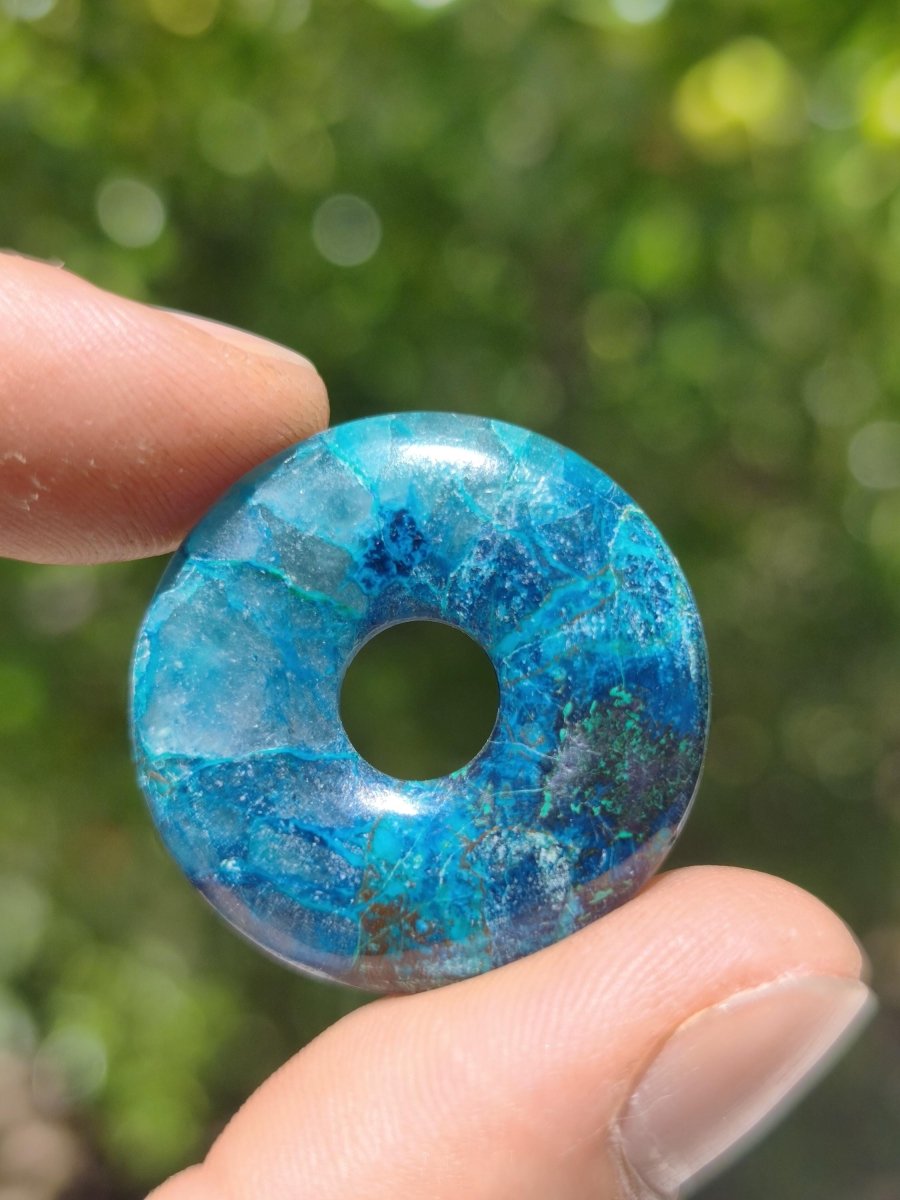 Shattuckit - Chrysocoll Donut 30mm Edelstein Kette Heilstein Schutzsymbol Mann Frau Glück HIPPIE GOA Boho Tibet Ethno Natur Rarität Geschenk - Art of Nature Berlin