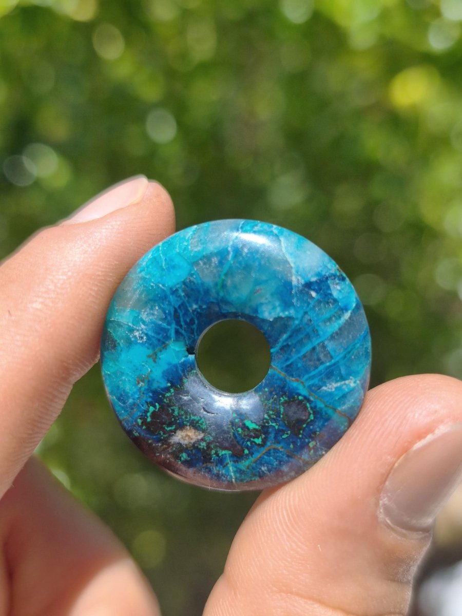 Shattuckit - Chrysocoll Donut 30mm Edelstein Kette Heilstein Schutzsymbol Mann Frau Glück HIPPIE GOA Boho Tibet Ethno Natur Rarität Geschenk - Art of Nature Berlin