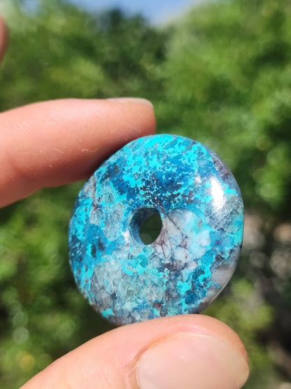 Shattuckit - Chrysocoll Donut 35mm Edelstein Kette Heilstein Schutzsymbol Mann Frau Glück HIPPIE GOA Boho Tibet Ethno Natur Rarität Geschenk - Art of Nature Berlin