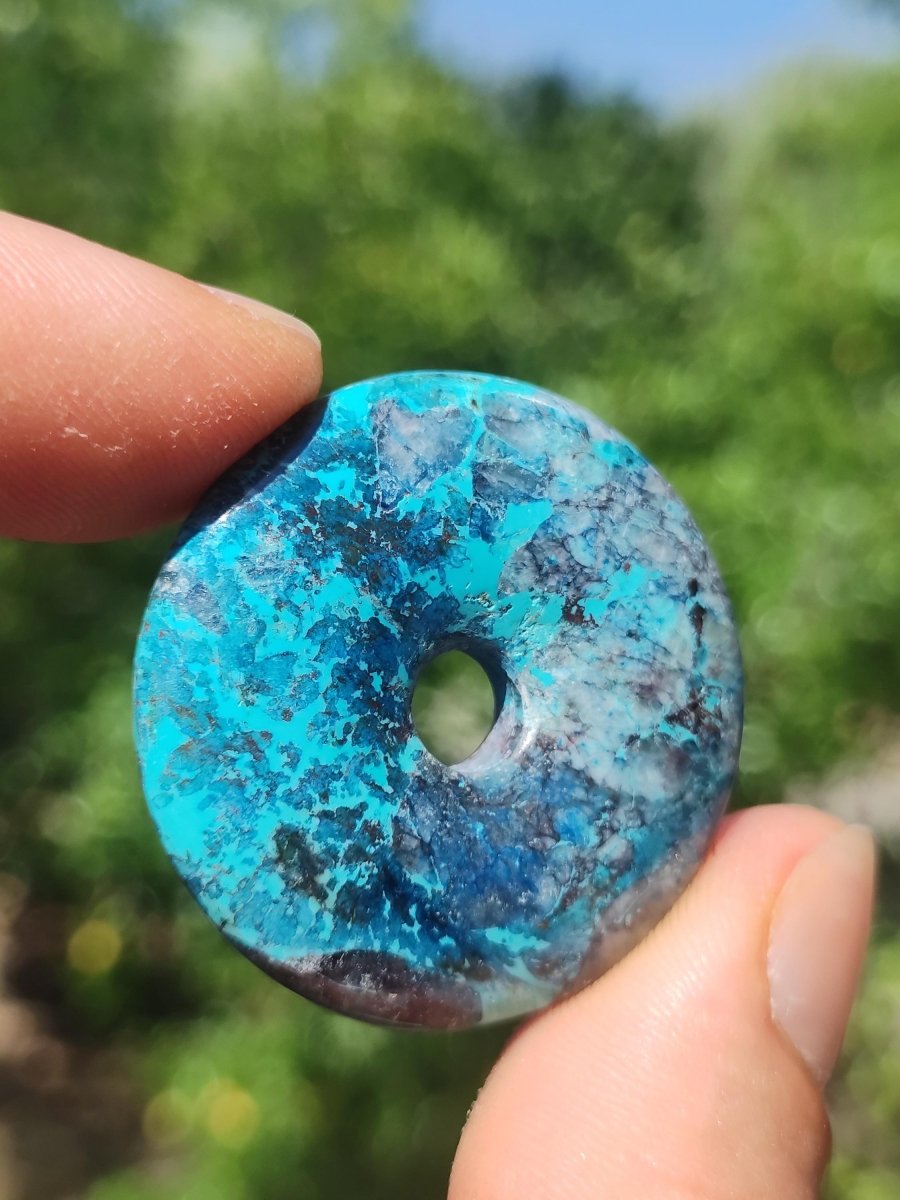 Shattuckit - Chrysocoll Donut 35mm Edelstein Kette Heilstein Schutzsymbol Mann Frau Glück HIPPIE GOA Boho Tibet Ethno Natur Rarität Geschenk - Art of Nature Berlin