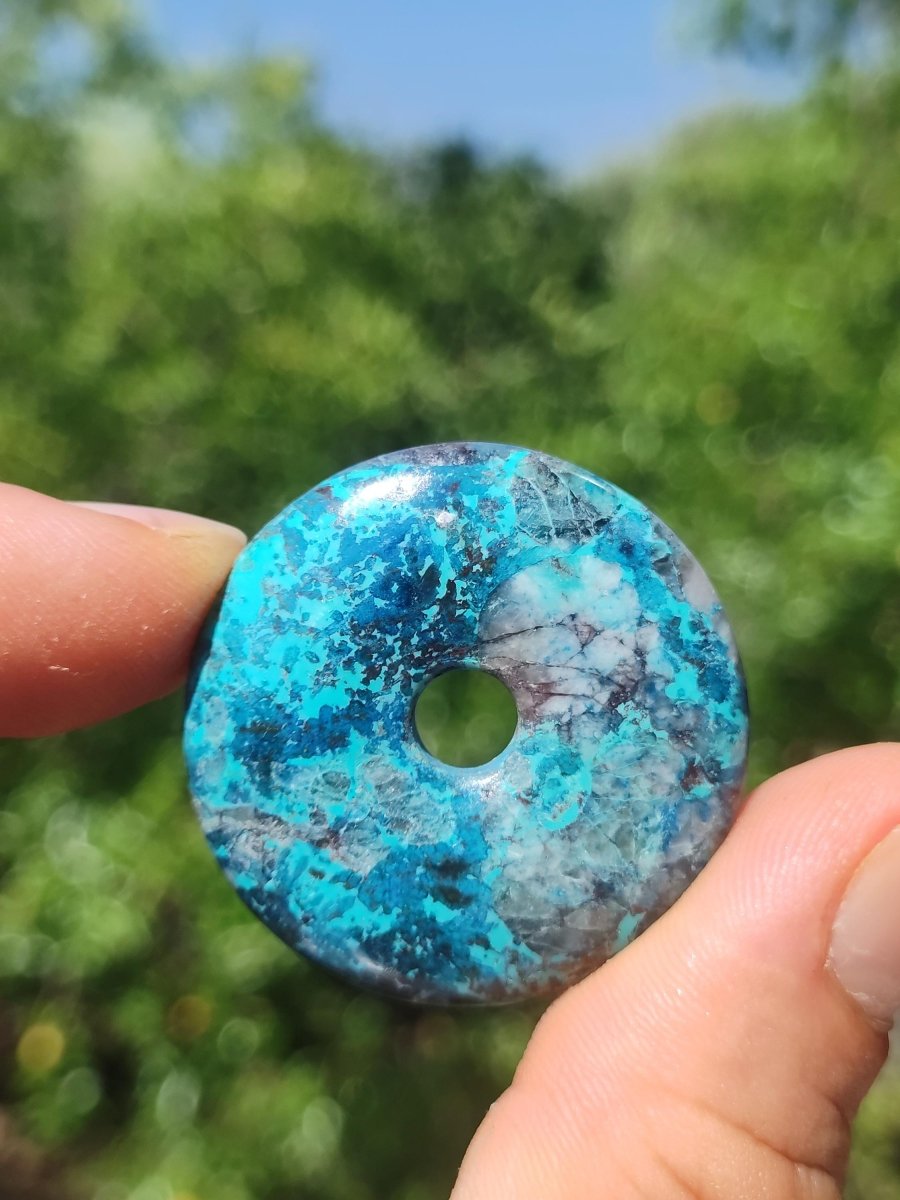 Shattuckit - Chrysocoll Donut 35mm Edelstein Kette Heilstein Schutzsymbol Mann Frau Glück HIPPIE GOA Boho Tibet Ethno Natur Rarität Geschenk - Art of Nature Berlin