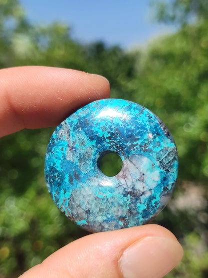 Shattuckit - Chrysocoll Donut 35mm Edelstein Kette Heilstein Schutzsymbol Mann Frau Glück HIPPIE GOA Boho Tibet Ethno Natur Rarität Geschenk - Art of Nature Berlin