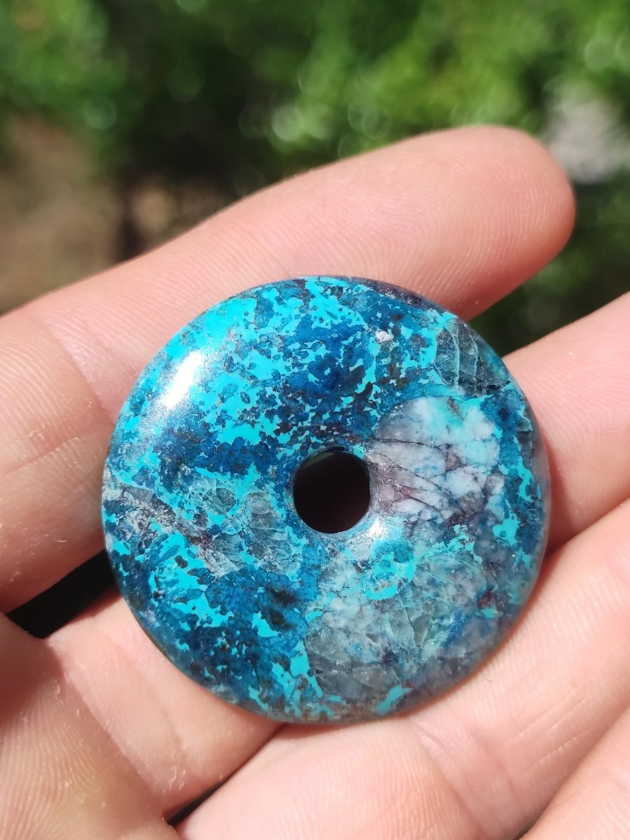 Shattuckit - Chrysocoll Donut 35mm Edelstein Kette Heilstein Schutzsymbol Mann Frau Glück HIPPIE GOA Boho Tibet Ethno Natur Rarität Geschenk - Art of Nature Berlin