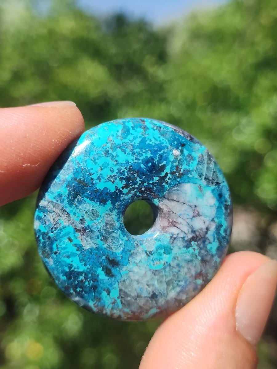 Shattuckit - Chrysocoll Donut 35mm Edelstein Kette Heilstein Schutzsymbol Mann Frau Glück HIPPIE GOA Boho Tibet Ethno Natur Rarität Geschenk - Art of Nature Berlin