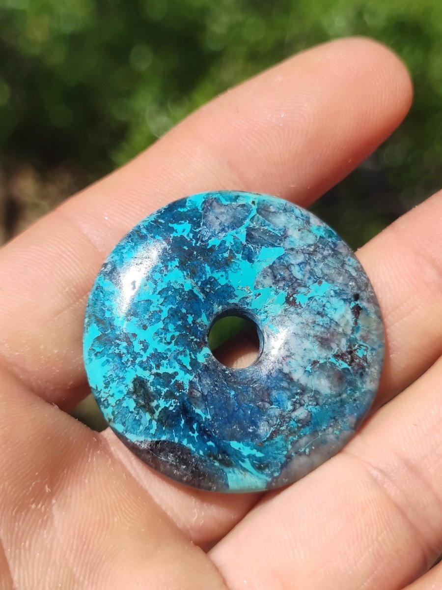 Shattuckit - Chrysocoll Donut 35mm Edelstein Kette Heilstein Schutzsymbol Mann Frau Glück HIPPIE GOA Boho Tibet Ethno Natur Rarität Geschenk - Art of Nature Berlin