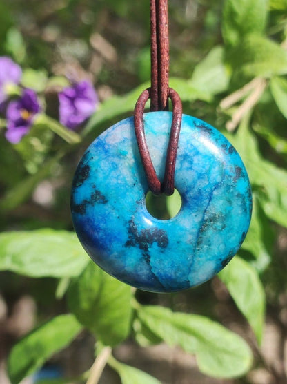 Shattuckit - Chrysocoll Donut Edelstein Kette Heilstein Schutzsymbol Mann Frau Glück GOA Boho Tibet Ethno Natur Rarität Geschenk Unikat - Art of Nature Berlin