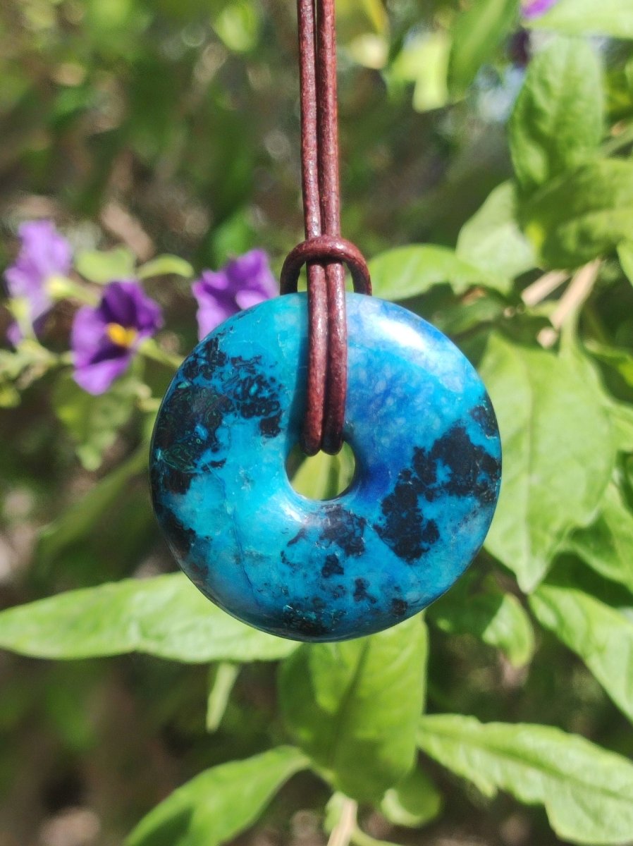 Shattuckit - Chrysocoll Donut Edelstein Kette Heilstein Schutzsymbol Mann Frau Glück GOA Boho Tibet Ethno Natur Rarität Geschenk Unikat - Art of Nature Berlin