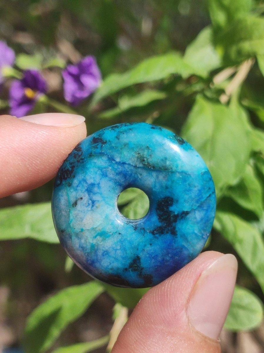 Shattuckit - Chrysocoll Donut Edelstein Kette Heilstein Schutzsymbol Mann Frau Glück GOA Boho Tibet Ethno Natur Rarität Geschenk Unikat - Art of Nature Berlin