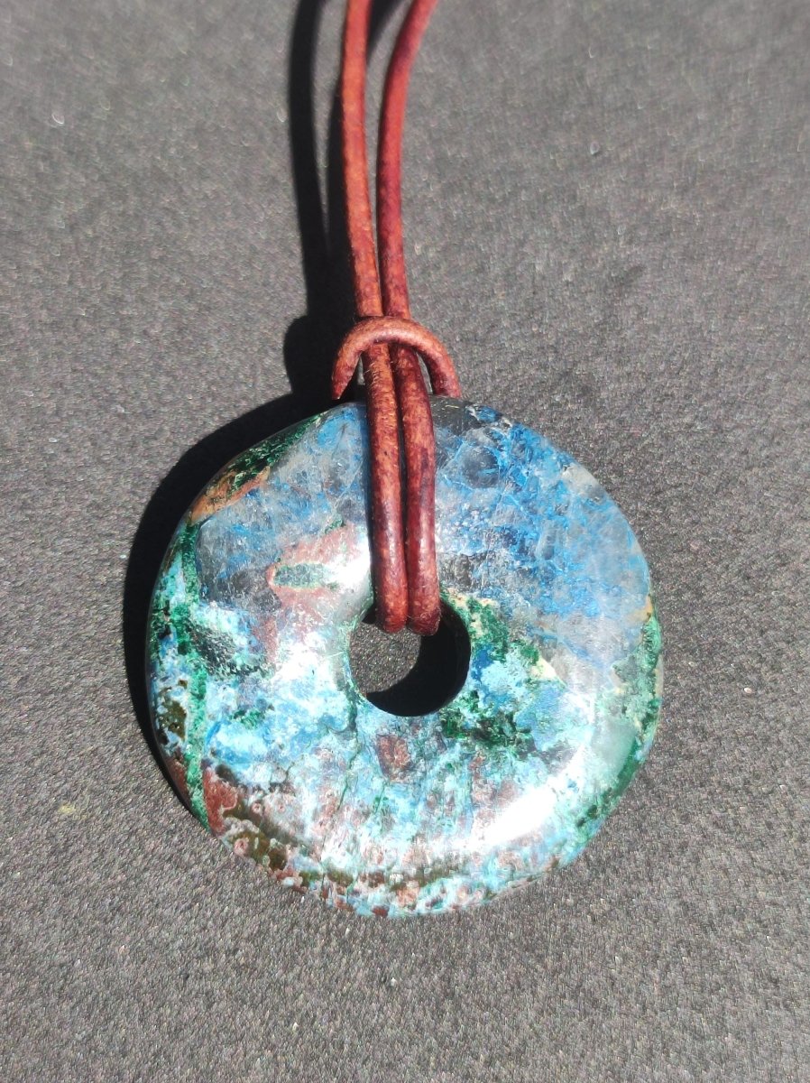 Shattuckit - Chrysocoll Donut Edelstein Kette Heilstein Schutzsymbol Mann Frau Glück HIPPIE GOA Boho Ethno Natur Rarität Geschenk Er Sie - Art of Nature Berlin