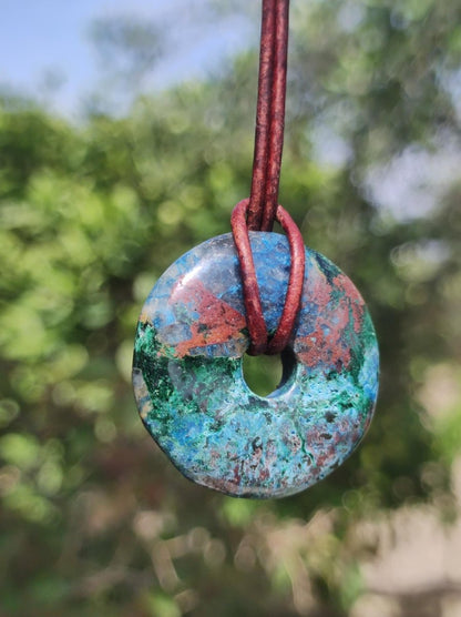 Shattuckit - Chrysocoll Donut Edelstein Kette Heilstein Schutzsymbol Mann Frau Glück HIPPIE GOA Boho Ethno Natur Rarität Geschenk Er Sie - Art of Nature Berlin