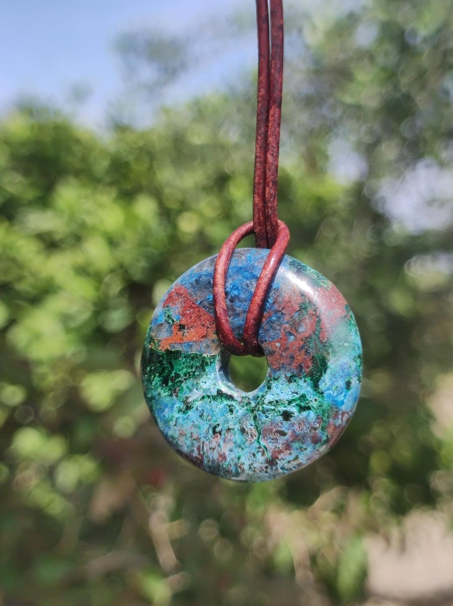 Shattuckit - Chrysocoll Donut Edelstein Kette Heilstein Schutzsymbol Mann Frau Glück HIPPIE GOA Boho Ethno Natur Rarität Geschenk Er Sie - Art of Nature Berlin