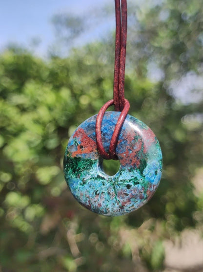 Shattuckit - Chrysocoll Donut Edelstein Kette Heilstein Schutzsymbol Mann Frau Glück HIPPIE GOA Boho Ethno Natur Rarität Geschenk Er Sie - Art of Nature Berlin