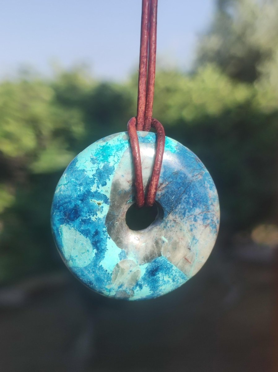 Shattuckit - Chrysocoll Donut Edelstein Kette Heilstein Schutzsymbol Mann Frau Glück HIPPIE GOA Boho Ethno Natur Rarität Geschenk Er Sie - Art of Nature Berlin