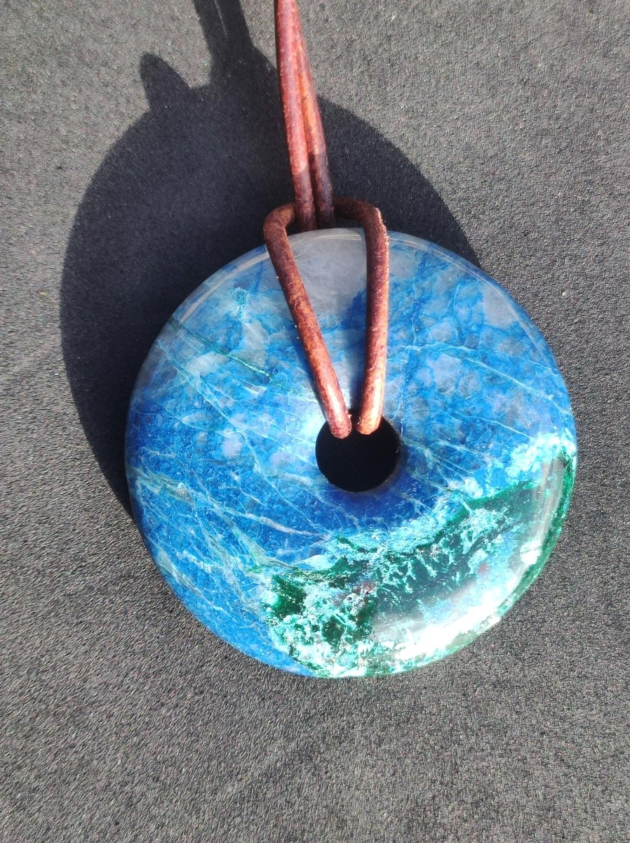Shattuckit - Chrysocoll Donut Edelstein Kette Heilstein Schutzsymbol Mann Frau Glück HIPPIE GOA Boho Ethno Natur Rarität Geschenk Er Sie - Art of Nature Berlin