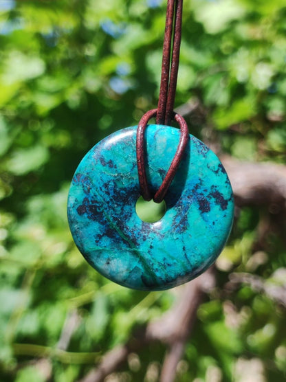 Shattuckit - Chrysocoll Donut Edelstein Kette Heilstein Schutzsymbol Mann Frau Glück HIPPIE GOA Boho Ethno Natur Rarität Geschenk Er Sie - Art of Nature Berlin