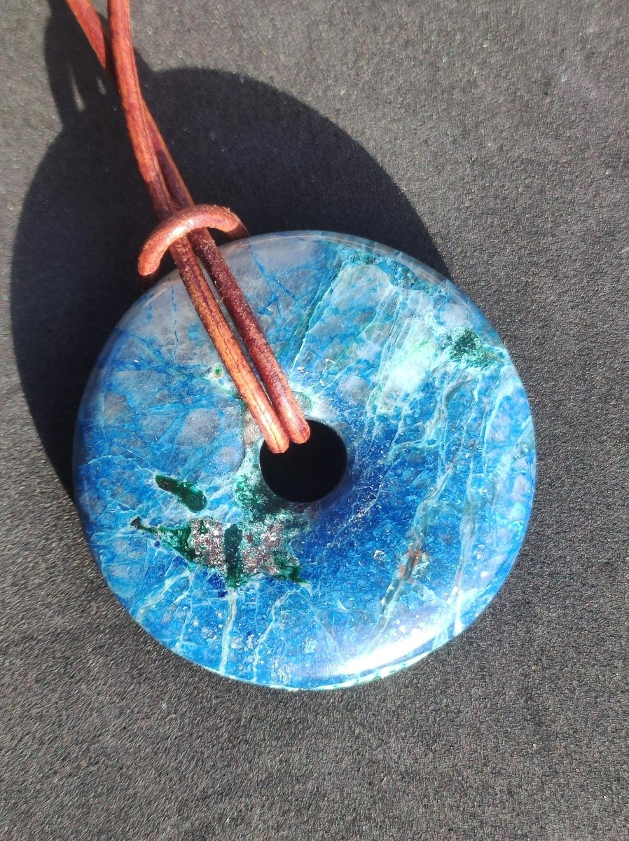Shattuckit - Chrysocoll Donut Edelstein Kette Heilstein Schutzsymbol Mann Frau Glück HIPPIE GOA Boho Ethno Natur Rarität Geschenk Er Sie - Art of Nature Berlin