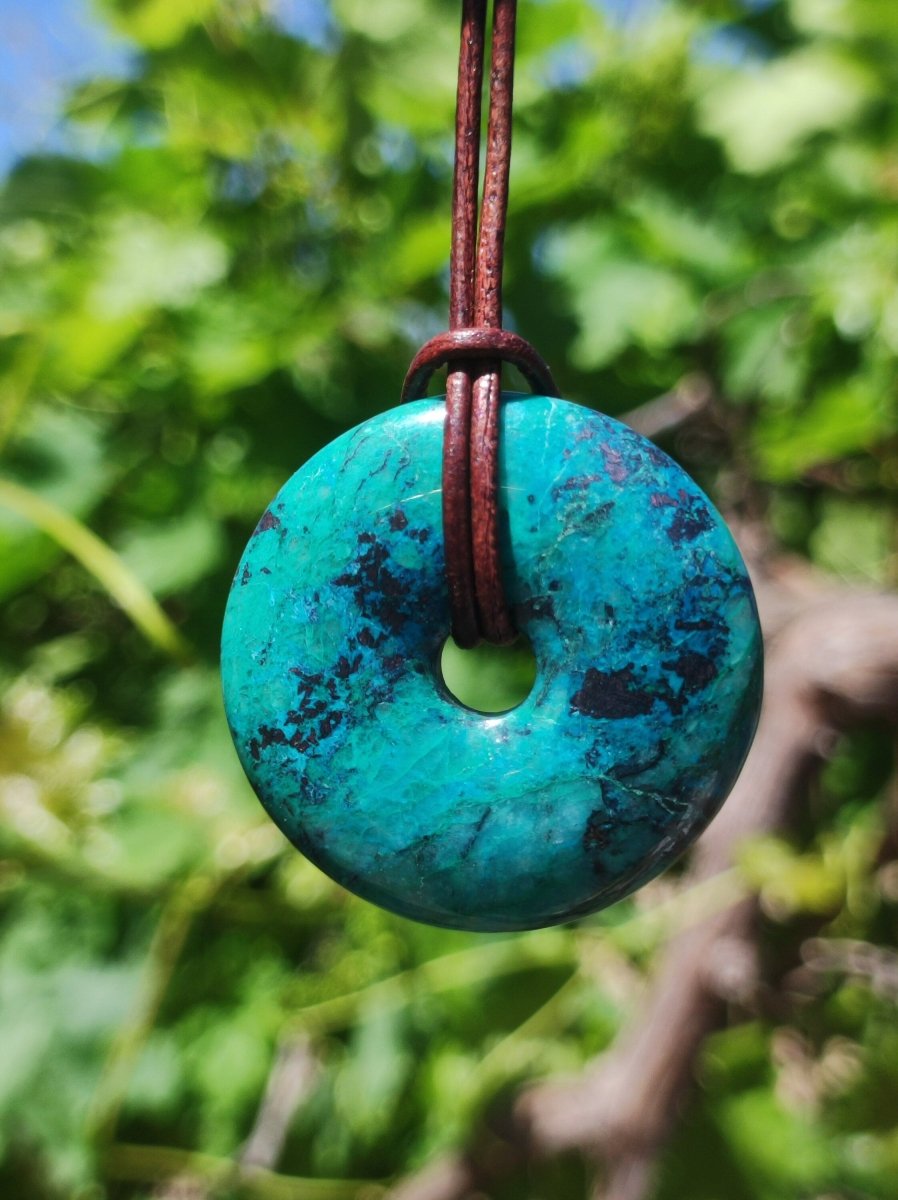 Shattuckit - Chrysocoll Donut Edelstein Kette Heilstein Schutzsymbol Mann Frau Glück HIPPIE GOA Boho Ethno Natur Rarität Geschenk Er Sie - Art of Nature Berlin