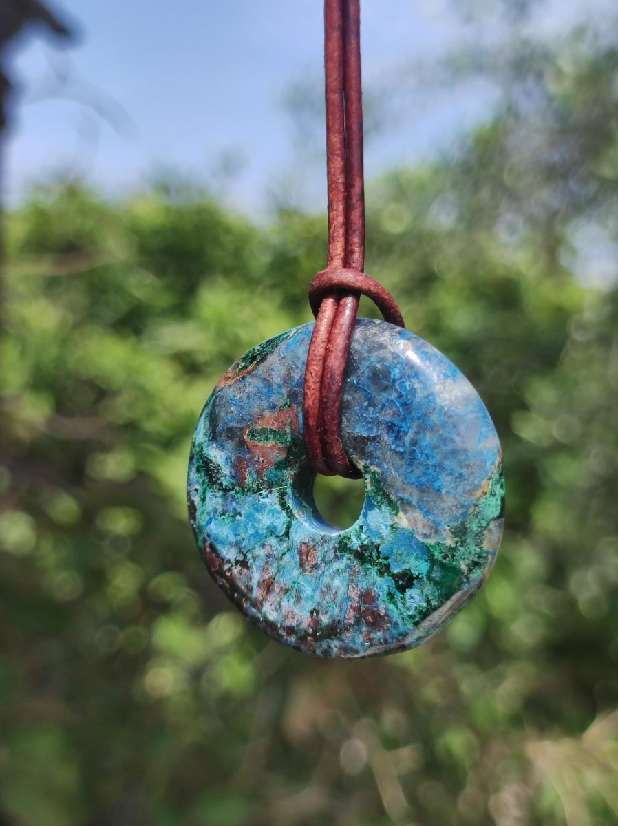Shattuckit - Chrysocoll Donut Edelstein Kette Heilstein Schutzsymbol Mann Frau Glück HIPPIE GOA Boho Ethno Natur Rarität Geschenk Er Sie - Art of Nature Berlin