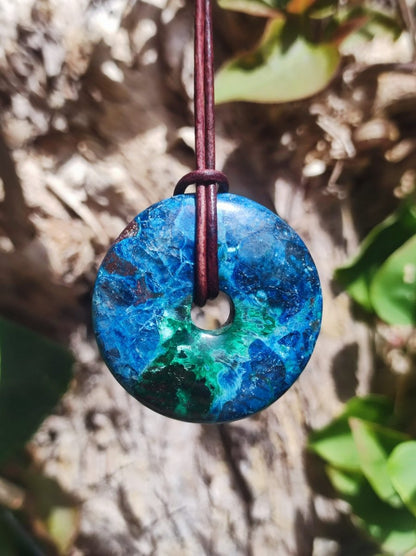 Shattuckit - Chrysocoll Donut Edelstein Kette Heilstein Schutzsymbol Mann Frau Glück HIPPIE GOA Boho Ethno Natur Rarität Geschenk Er Sie - Art of Nature Berlin