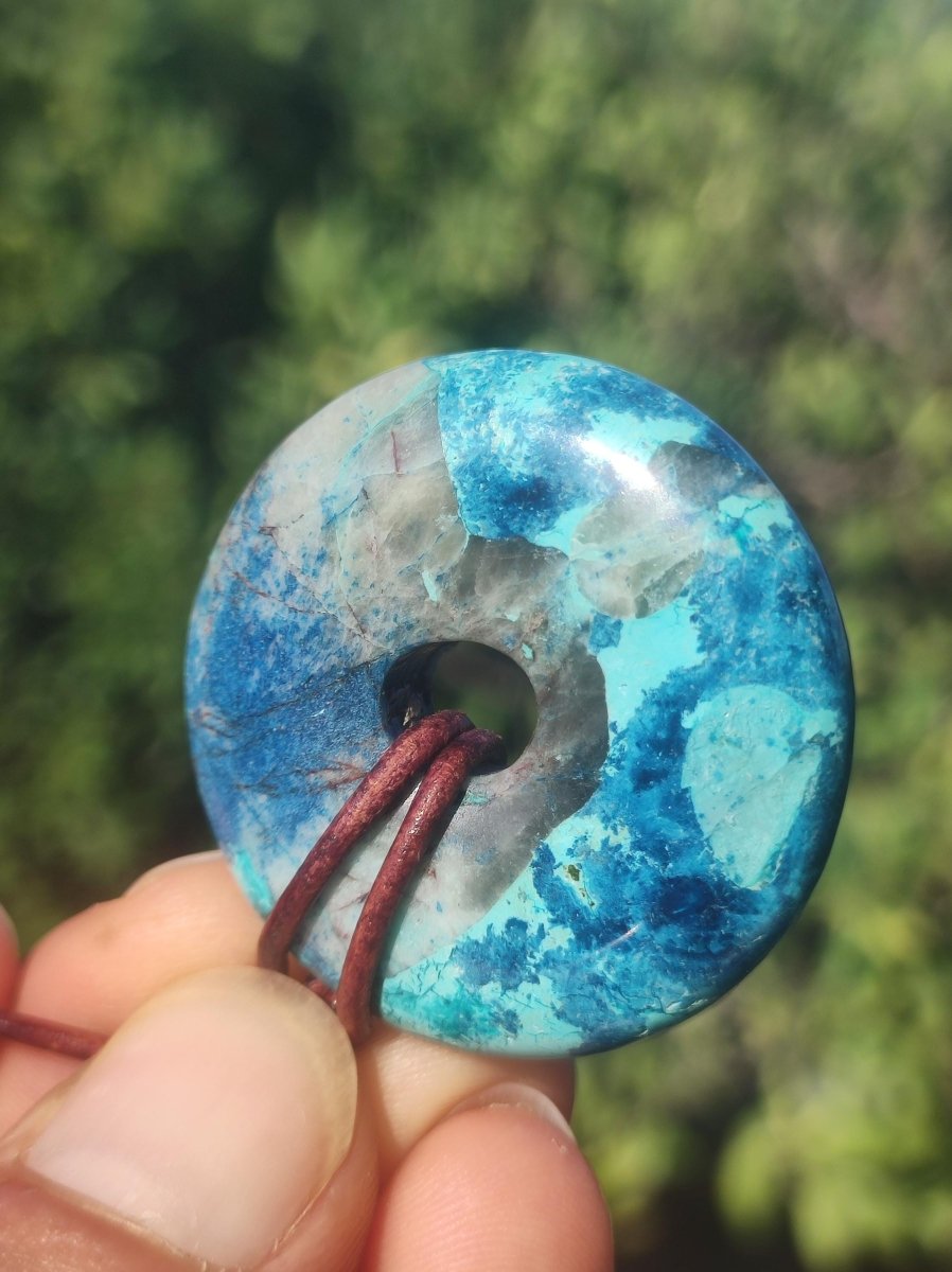 Shattuckit - Chrysocoll Donut Edelstein Kette Heilstein Schutzsymbol Mann Frau Glück HIPPIE GOA Boho Ethno Natur Rarität Geschenk Er Sie - Art of Nature Berlin