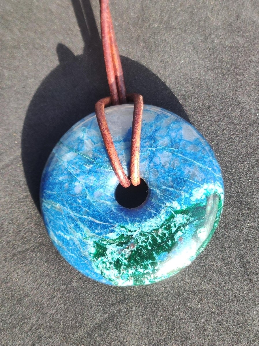 Shattuckit - Chrysocoll Donut Edelstein Kette Heilstein Schutzsymbol Mann Frau Glück HIPPIE GOA Boho Ethno Natur Rarität Geschenk Er Sie - Art of Nature Berlin