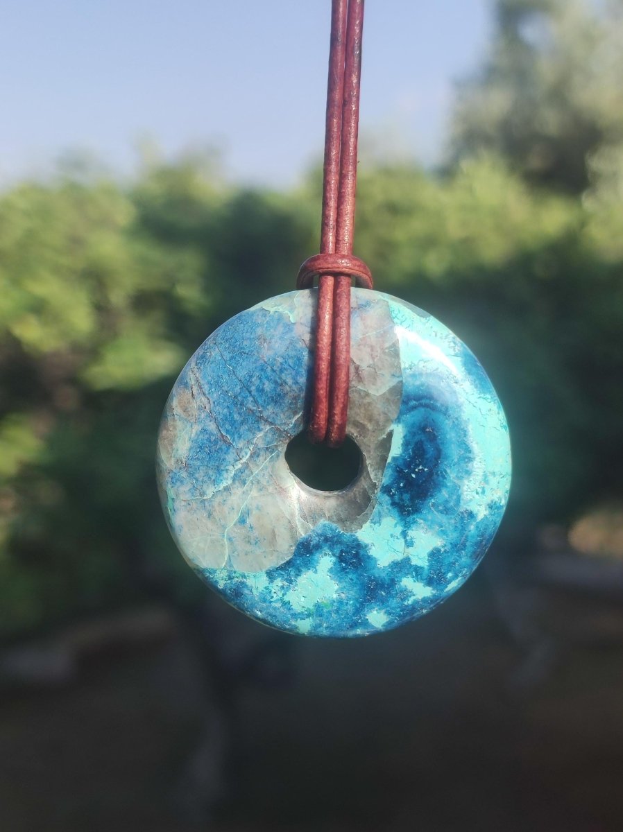 Shattuckit - Chrysocoll Donut Edelstein Kette Heilstein Schutzsymbol Mann Frau Glück HIPPIE GOA Boho Ethno Natur Rarität Geschenk Er Sie - Art of Nature Berlin