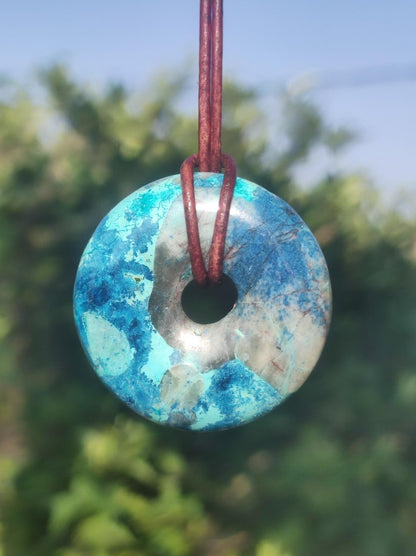 Shattuckit - Chrysocoll Donut Edelstein Kette Heilstein Schutzsymbol Mann Frau Glück HIPPIE GOA Boho Ethno Natur Rarität Geschenk Er Sie - Art of Nature Berlin