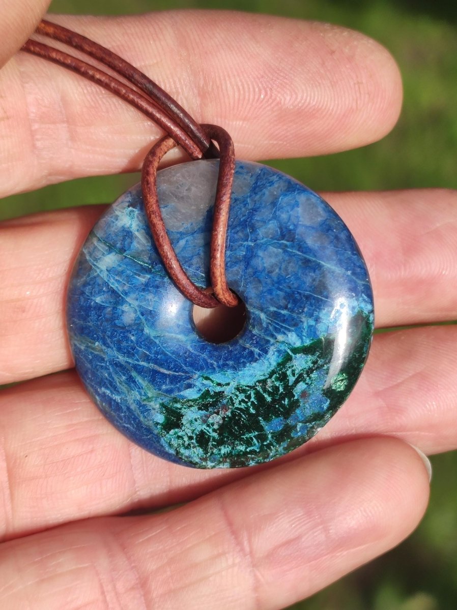 Shattuckit - Chrysocoll Donut Edelstein Kette Heilstein Schutzsymbol Mann Frau Glück HIPPIE GOA Boho Ethno Natur Rarität Geschenk Er Sie - Art of Nature Berlin