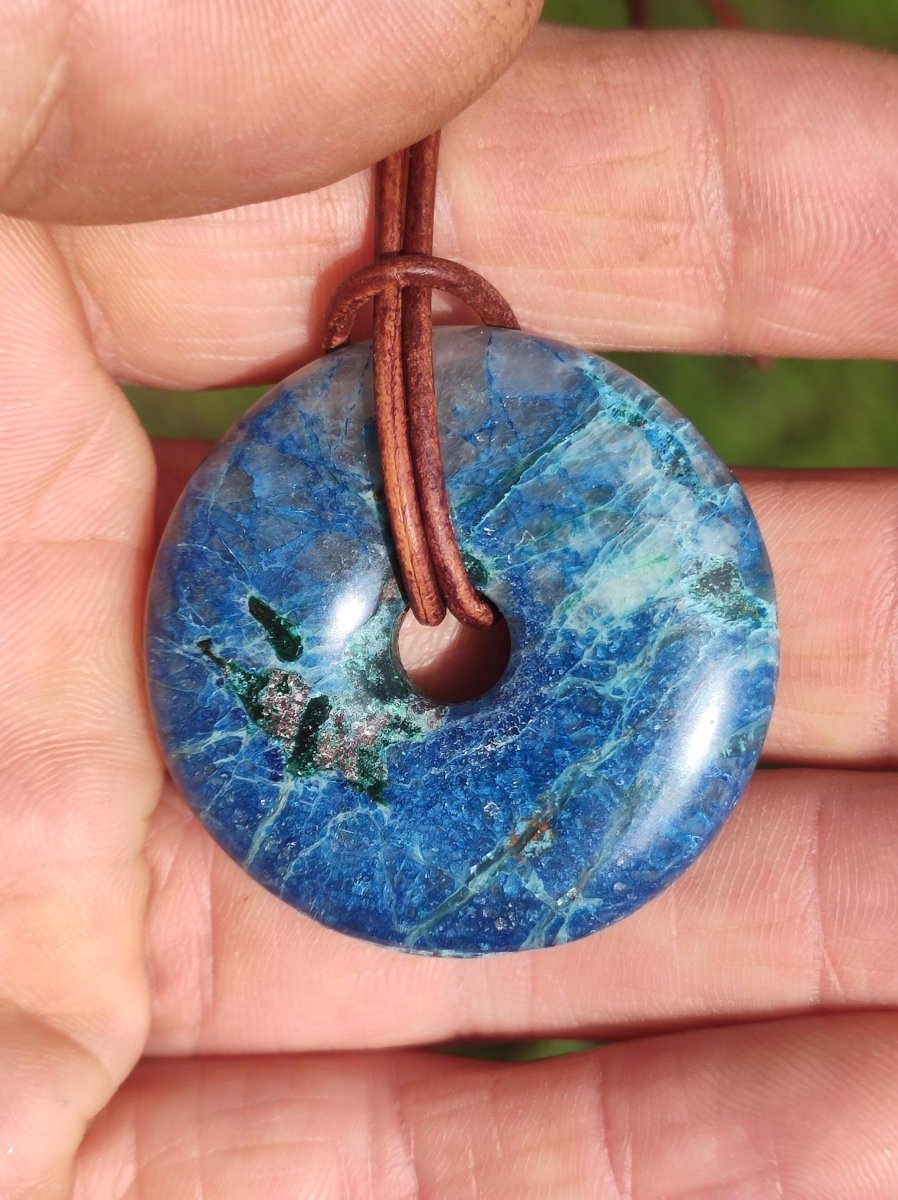 Shattuckit - Chrysocoll Donut Edelstein Kette Heilstein Schutzsymbol Mann Frau Glück HIPPIE GOA Boho Ethno Natur Rarität Geschenk Er Sie - Art of Nature Berlin