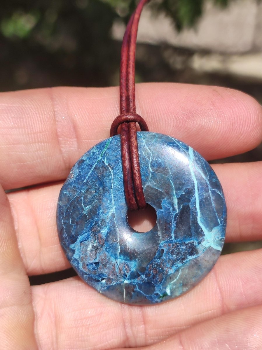 Shattuckit - Chrysocoll Donut Edelstein Kette Heilstein Schutzsymbol Mann Frau Glück HIPPIE GOA Boho Ethno Natur Rarität Geschenk Er Sie - Art of Nature Berlin