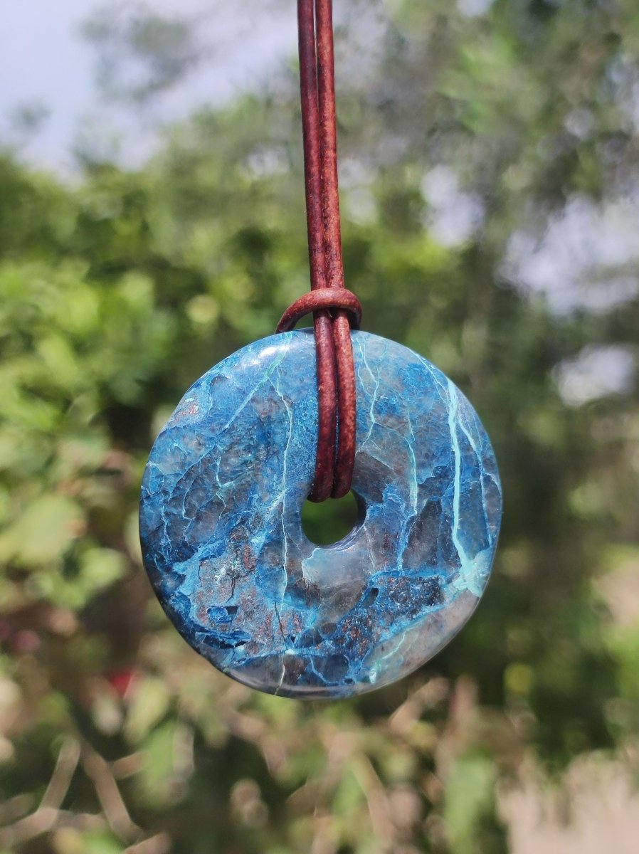 Shattuckit - Chrysocoll Donut Edelstein Kette Heilstein Schutzsymbol Mann Frau Glück HIPPIE GOA Boho Ethno Natur Rarität Geschenk Er Sie - Art of Nature Berlin