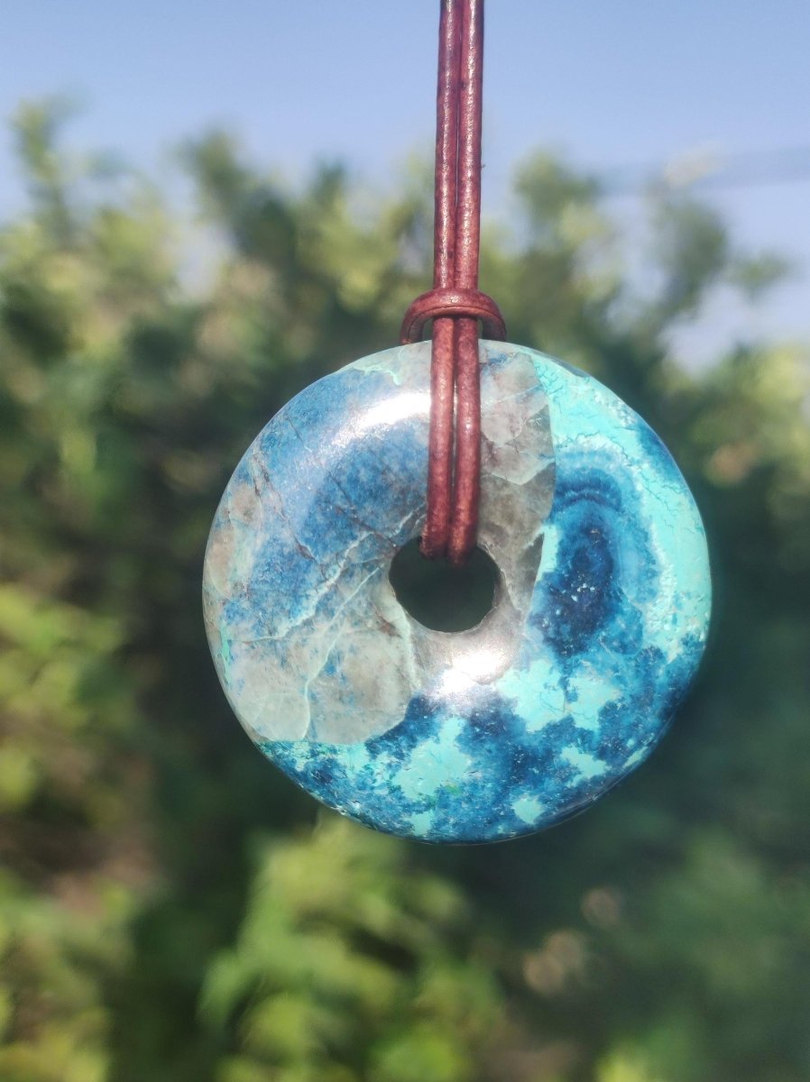 Shattuckit - Chrysocoll Donut Edelstein Kette Heilstein Schutzsymbol Mann Frau Glück HIPPIE GOA Boho Ethno Natur Rarität Geschenk Er Sie - Art of Nature Berlin