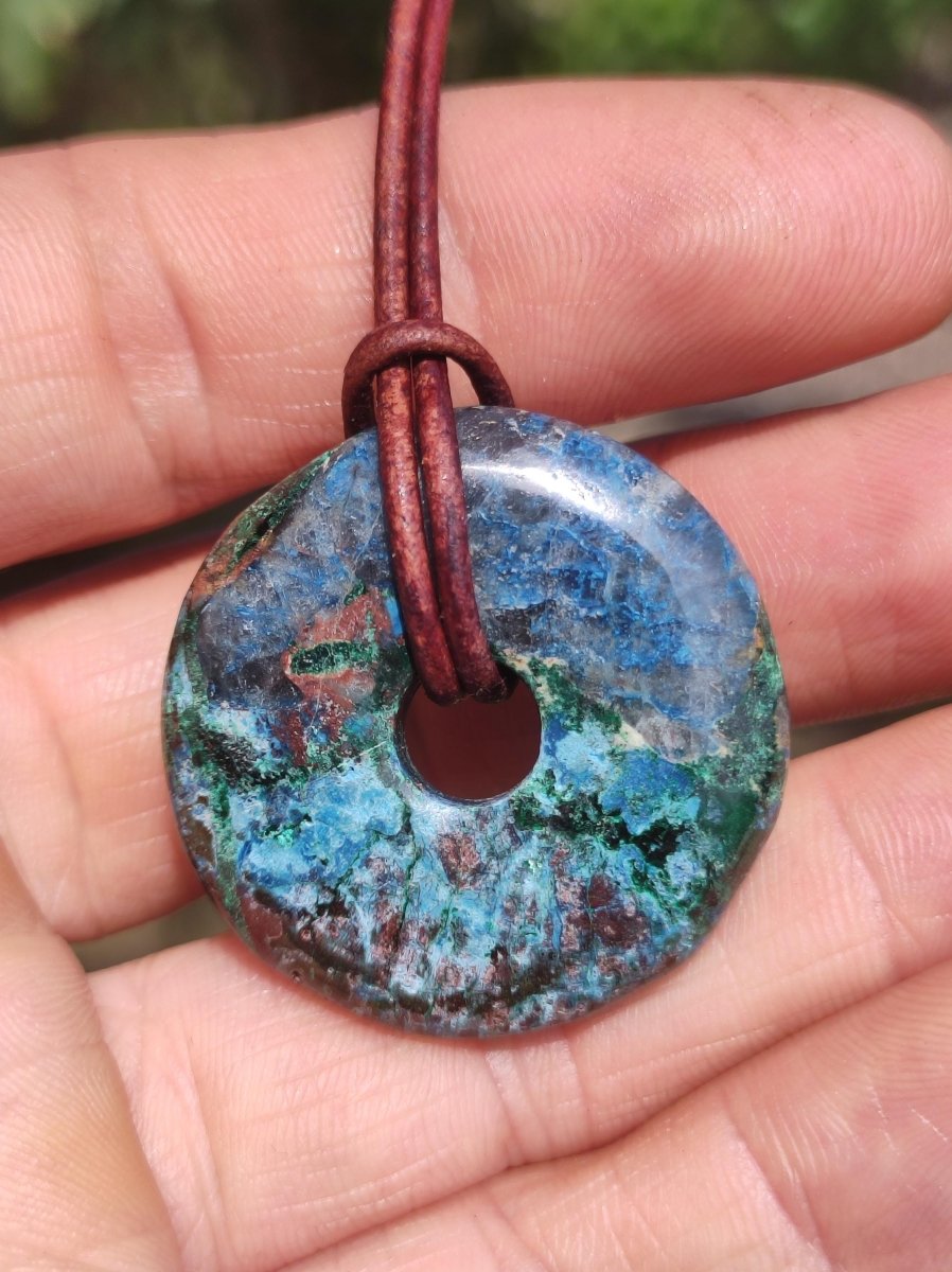 Shattuckit - Chrysocoll Donut Edelstein Kette Heilstein Schutzsymbol Mann Frau Glück HIPPIE GOA Boho Ethno Natur Rarität Geschenk Er Sie - Art of Nature Berlin