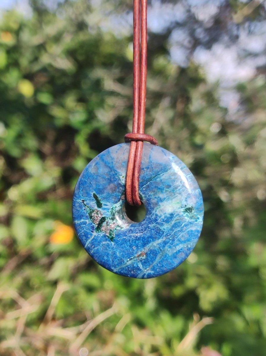 Shattuckit - Chrysocoll Donut Edelstein Kette Heilstein Schutzsymbol Mann Frau Glück HIPPIE GOA Boho Ethno Natur Rarität Geschenk Er Sie - Art of Nature Berlin