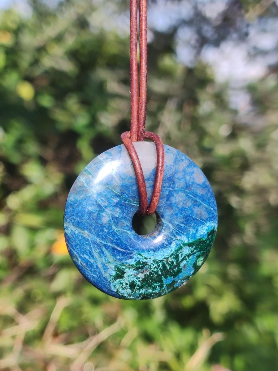 Shattuckit - Chrysocoll Donut Edelstein Kette Heilstein Schutzsymbol Mann Frau Glück HIPPIE GOA Boho Ethno Natur Rarität Geschenk Er Sie - Art of Nature Berlin